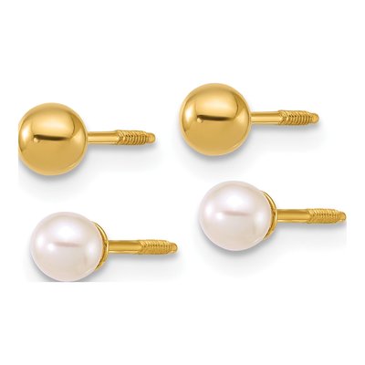 14K Gold Ball & Pearl Screwback Earrings Set of 2 – view 2