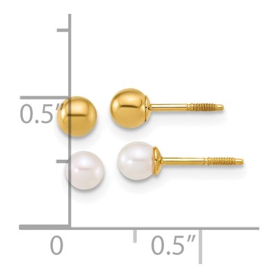 14K Gold Ball & Pearl Screwback Earrings Set of 2 – view 3