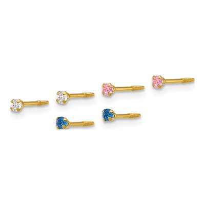 14K Gold 2mm CZ Screwback Stud Earrings, Set of 3 – view 2