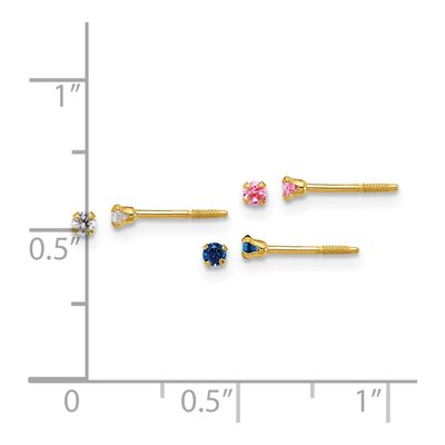 14K Gold 2mm CZ Screwback Stud Earrings, Set of 3 – view 3