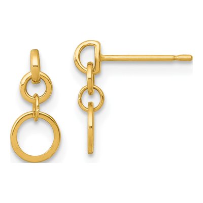 14K Yellow Gold Circles Dangle Earrings