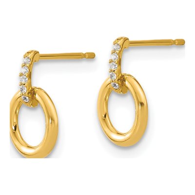 14K Yellow Gold CZ Circle Dangle Earrings – view 3