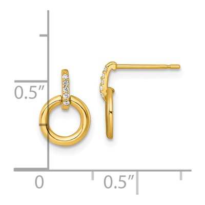 14K Yellow Gold CZ Circle Dangle Earrings – view 4