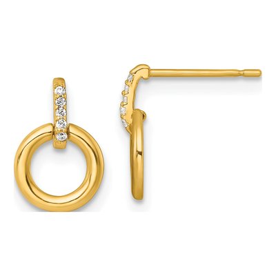 14K Yellow Gold CZ Circle Dangle Earrings