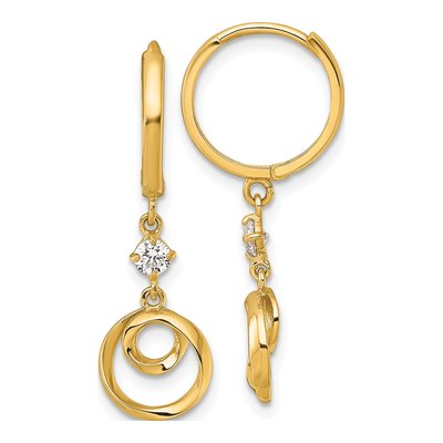 14K Yellow Gold CZ Twisted Dangle Earrings