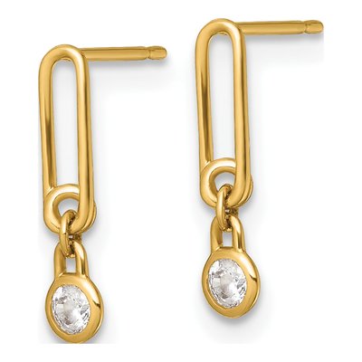 14K Yellow Gold CZ Paperclip Dangle Earrings – view 3