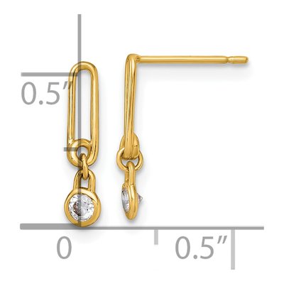 14K Yellow Gold CZ Paperclip Dangle Earrings – view 4