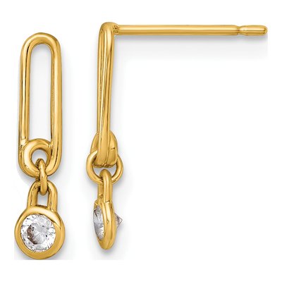 14K Yellow Gold CZ Paperclip Dangle Earrings