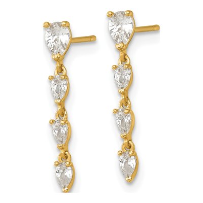 14K Yellow Gold CZ Pear Dangle Earrings – view 3