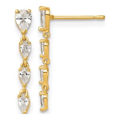 14K Yellow Gold CZ Pear Dangle Earrings