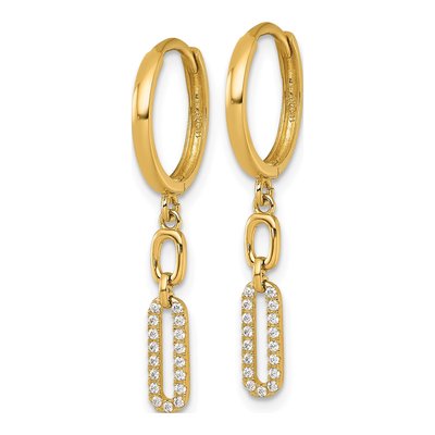 14K Yellow Gold CZ Paperclip Dangle Earrings – view 3
