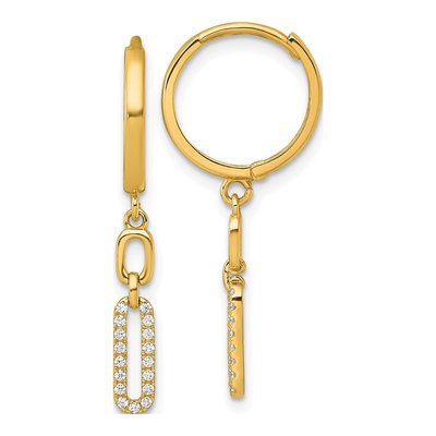 14K Yellow Gold CZ Paperclip Dangle Earrings