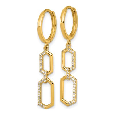 14K Yellow Gold CZ Hexagon Dangle Earrings – view 3