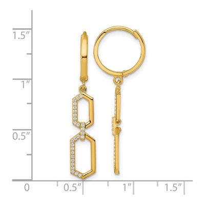 14K Yellow Gold CZ Hexagon Dangle Earrings – view 4