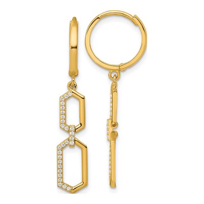14K Yellow Gold CZ Hexagon Dangle Earrings