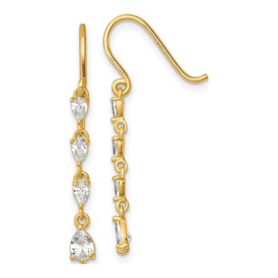 14K Yellow Gold CZ Teardrop Dangle Earrings