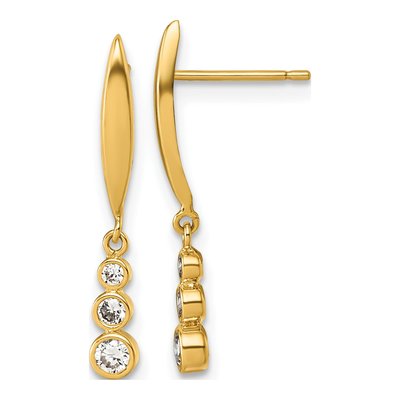 14K Yellow Gold CZ Graduated Dangle Earrings