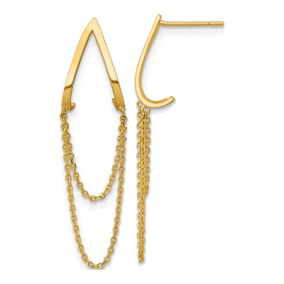 14K Yellow Gold V-Design Dangle Earrings