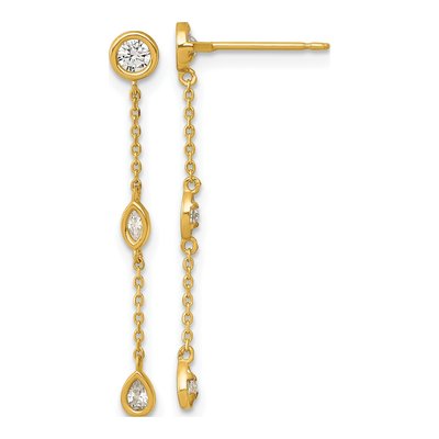 14K Yellow Gold CZ Bezel Dangle Earrings