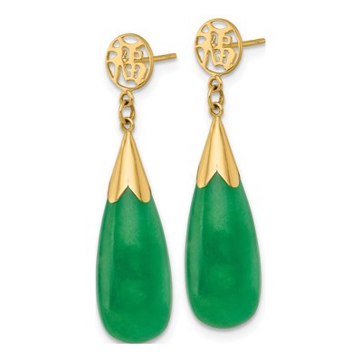 14K Yellow Gold Jade Teardrop Dangle Earrings – view 3