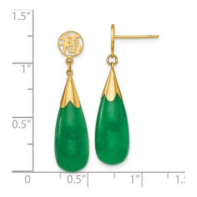 14K Yellow Gold Jade Teardrop Dangle Earrings – view 4