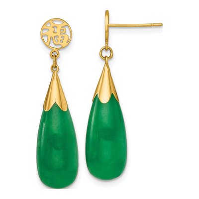 14K Yellow Gold Jade Teardrop Dangle Earrings
