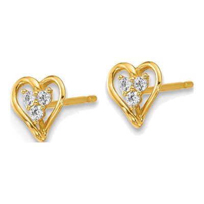 14K Yellow Gold Round CZ Open Heart Stud Earrings – view 3