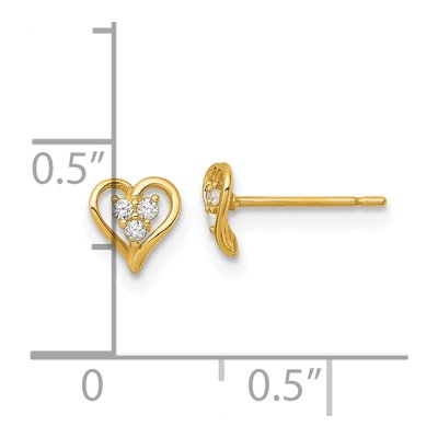 14K Yellow Gold Round CZ Open Heart Stud Earrings – view 4