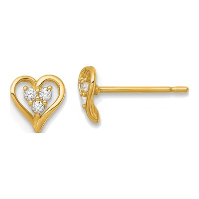 14K Yellow Gold Round CZ Open Heart Stud Earrings