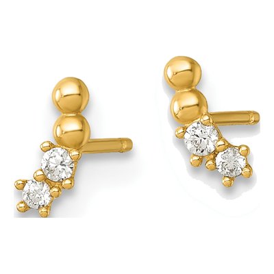 14K Yellow Gold Round CZ Beaded Curved Stud Earrings – view 3