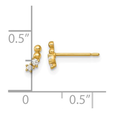14K Yellow Gold Round CZ Beaded Curved Stud Earrings – view 4