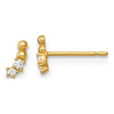 14K Yellow Gold Round CZ Beaded Curved Stud Earrings