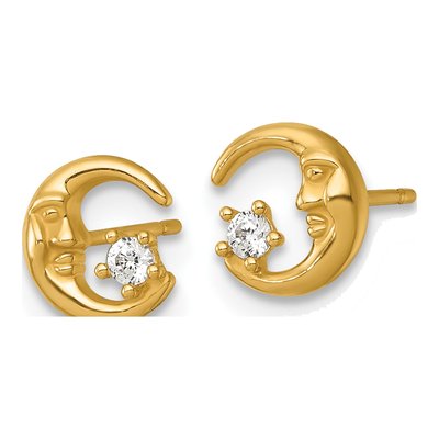 14K Yellow Gold Round CZ Moon Star Stud Earrings – view 3