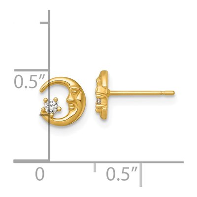 14K Yellow Gold Round CZ Moon Star Stud Earrings – view 4
