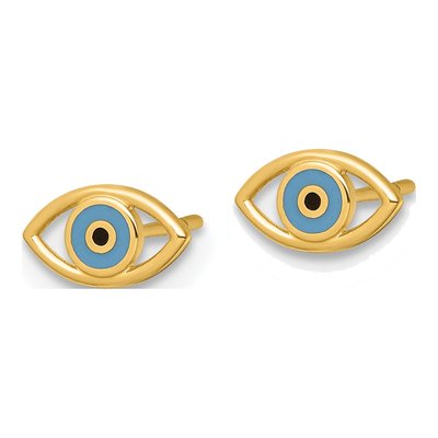 14K Yellow Gold Blue Black Enamel Evil Eye Stud Earrings – view 3