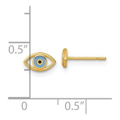 14K Yellow Gold Blue Black Enamel Evil Eye Stud Earrings – view 4