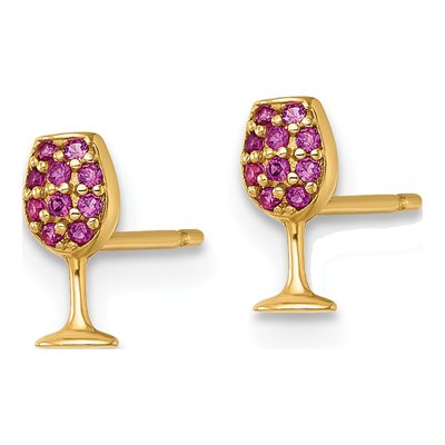 14K Yellow Gold Ruby Wine Glass Stud Earrings – view 3