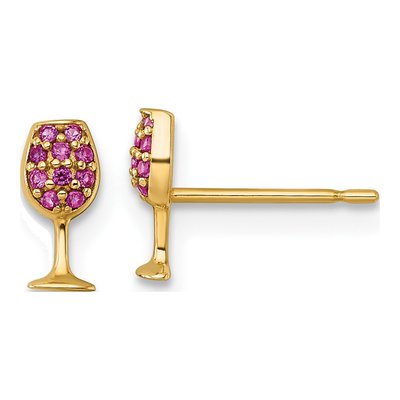 14K Yellow Gold Ruby Wine Glass Stud Earrings