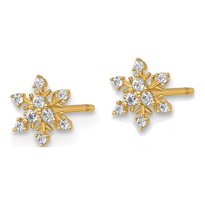 14K Yellow Gold Round CZ Snowflake Stud Earrings – view 3