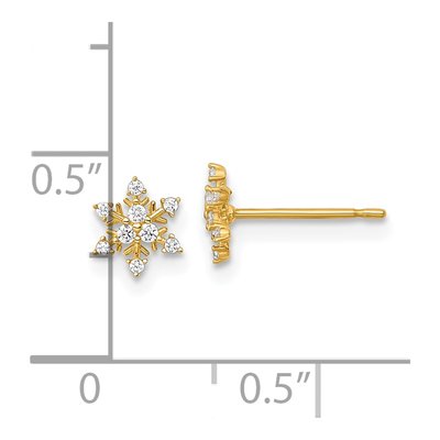 14K Yellow Gold Round CZ Snowflake Stud Earrings – view 4