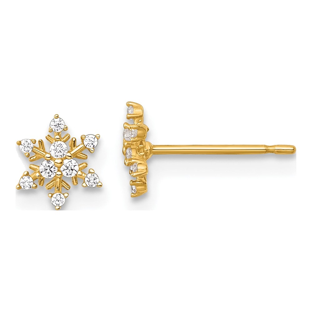 14K Polished Tiny Cz Snowflake Post Earrings
