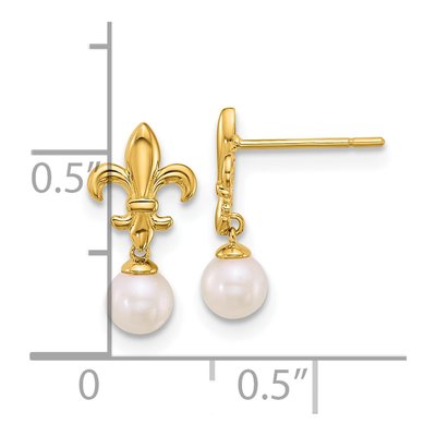 14K Yellow Gold Freshwater Cultured Pearl Fleur de Lis Dangle Earrings – view 3