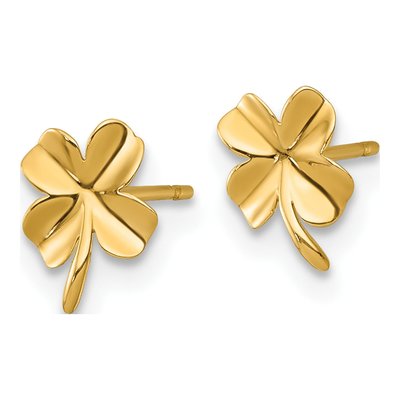 14K Yellow Gold Four Leaf Clover Stud Earrings – view 3