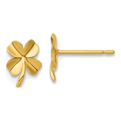 14K Yellow Gold Four Leaf Clover Stud Earrings