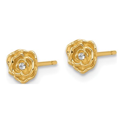 14K Yellow Gold Round CZ Button Stud Earrings – view 3