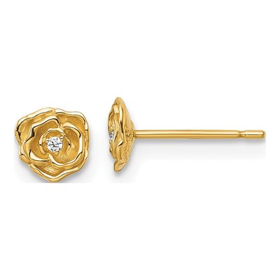 14K Yellow Gold Round CZ Button Stud Earrings