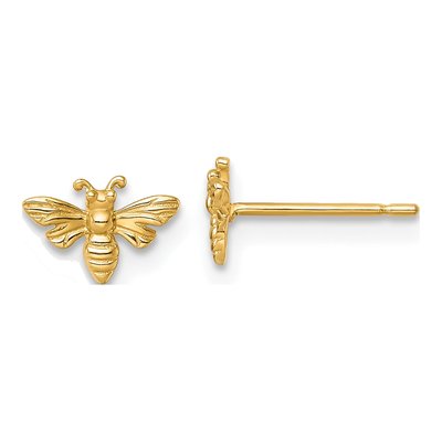 14K Yellow Gold Honey Bee Stud Earrings