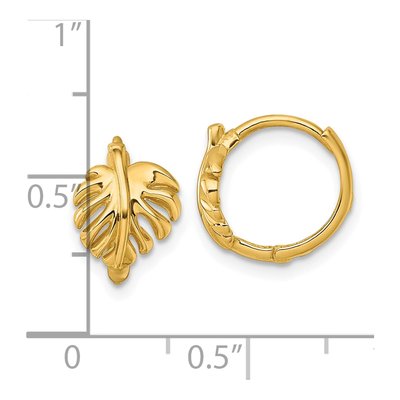 14K Yellow Gold 14mm Monstera Leaf Huggie Hoop Earrings – view 4