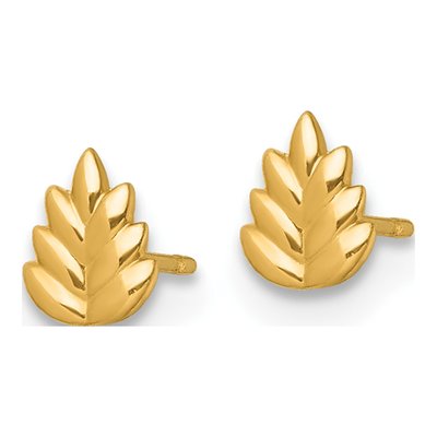 14K Yellow Gold Small Leaf Stud Earrings – view 3