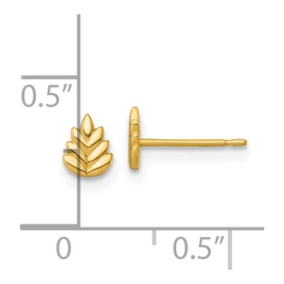 14K Yellow Gold Small Leaf Stud Earrings – view 4